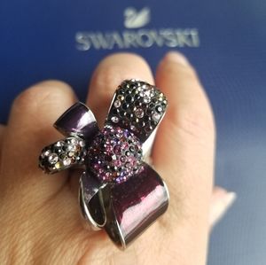 AUTHENTIC Swarovski Purple Ribbon Bow Statement Ring